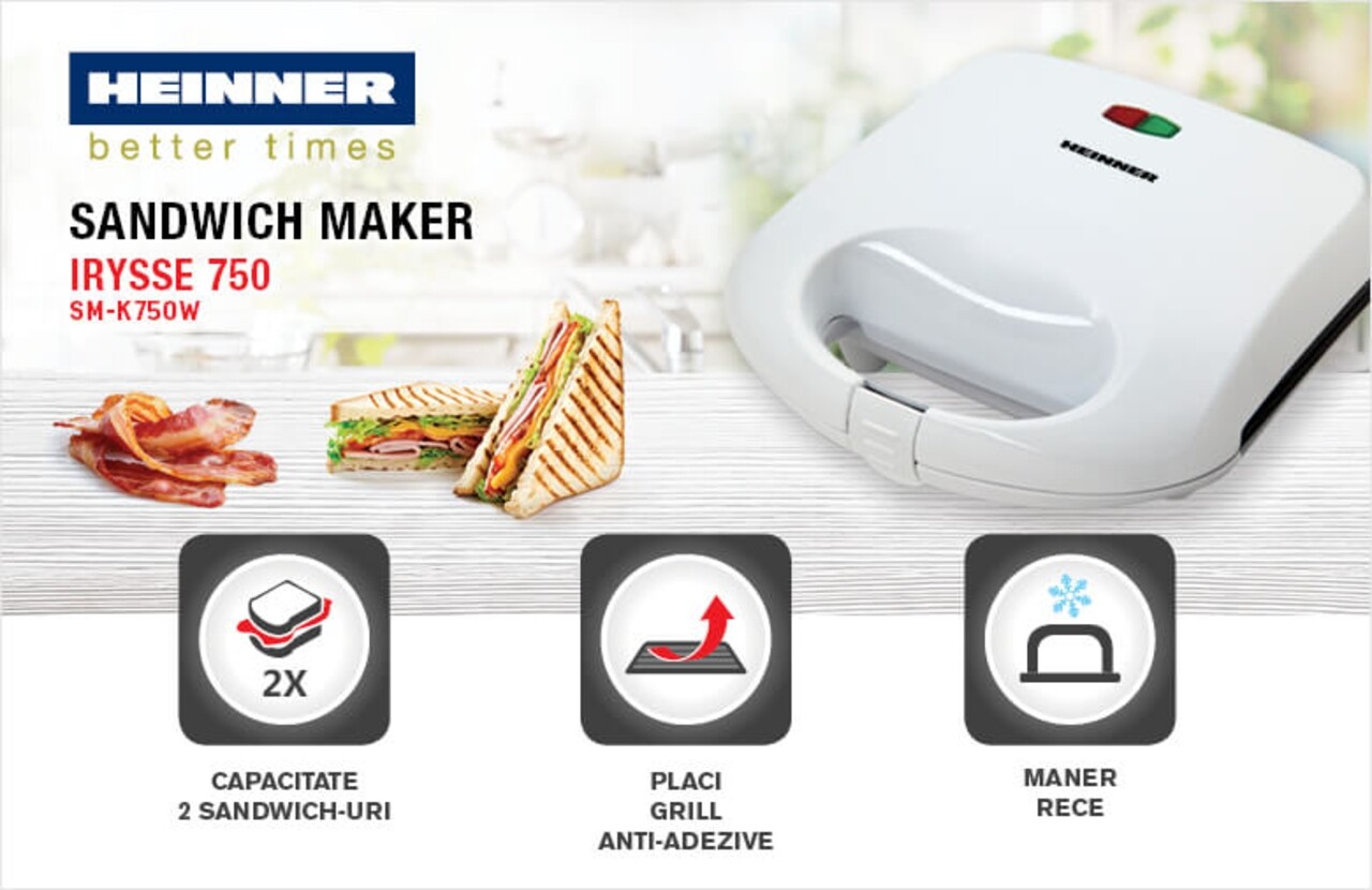 Sandwich maker Heinner, 750 W, alb - 2 | YEO