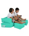 Set fotoliu dublu si 2 taburete pentru copii, Bean Bag, Ferndale, 100x50x40 cm, poliester impermeabil, turcoaz