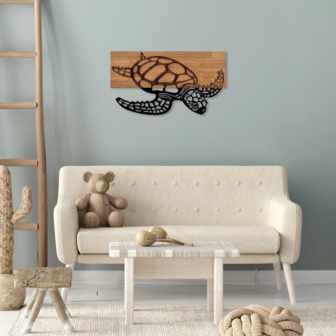 Decoratiune de perete, Caretta Caretta , 50% lemn/50% metal, Dimensiune: 58 x 3 x 32 cm, Nuc negru