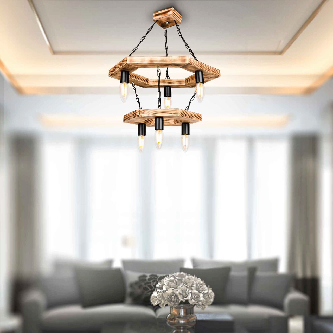 Candelabru, Squid Lighting, Singapore, 60 x 60 x 65 cm, lemn, maro