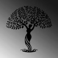 Decoratiune de perete, Women And Tree, Metal, Dimensiune: 69 x 70 cm, Negru