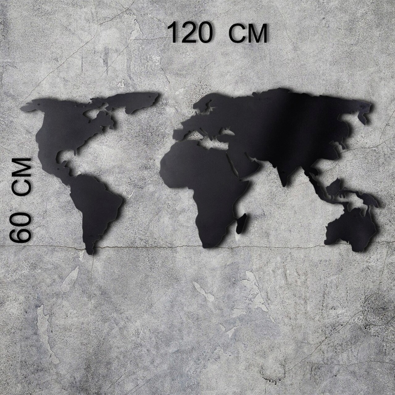 Decoratiune de perete, World Map Silhouette, Metal, Dimensiune: 60 x 120 cm, Negru - 2 | YEO