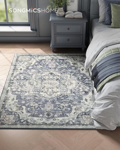 Covor antiderapant Vasagle Vintage, 120x170 cm, lavabil la masina, poliester, gri dove