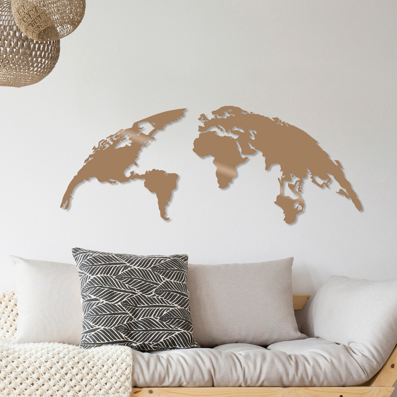 Decoratiune de perete, World Map Large, Metal, Dimensiune: 150 x 59 cm, Cupru