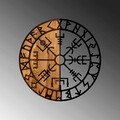 Decoratiune de perete, Vegvisir, 50% lemn/50% metal, ø56 cm, Nuc negru