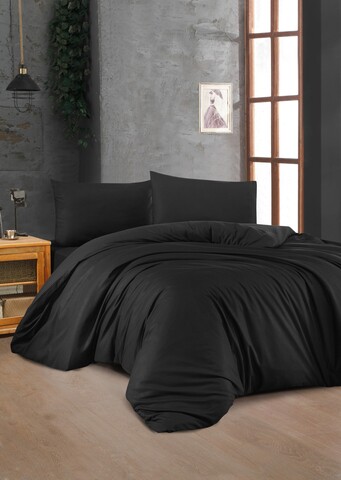 Lenjerie de pat dubla King, 3 piese, 220x240 cm, 60x60 cm, 100% bumbac ranforce, Patik, Black, negru