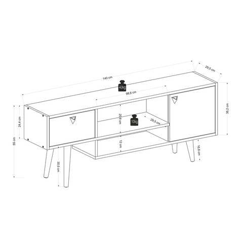 Comoda TV, Lagomood, Nida, 140x55x29.5 cm, Antracit / Nuc