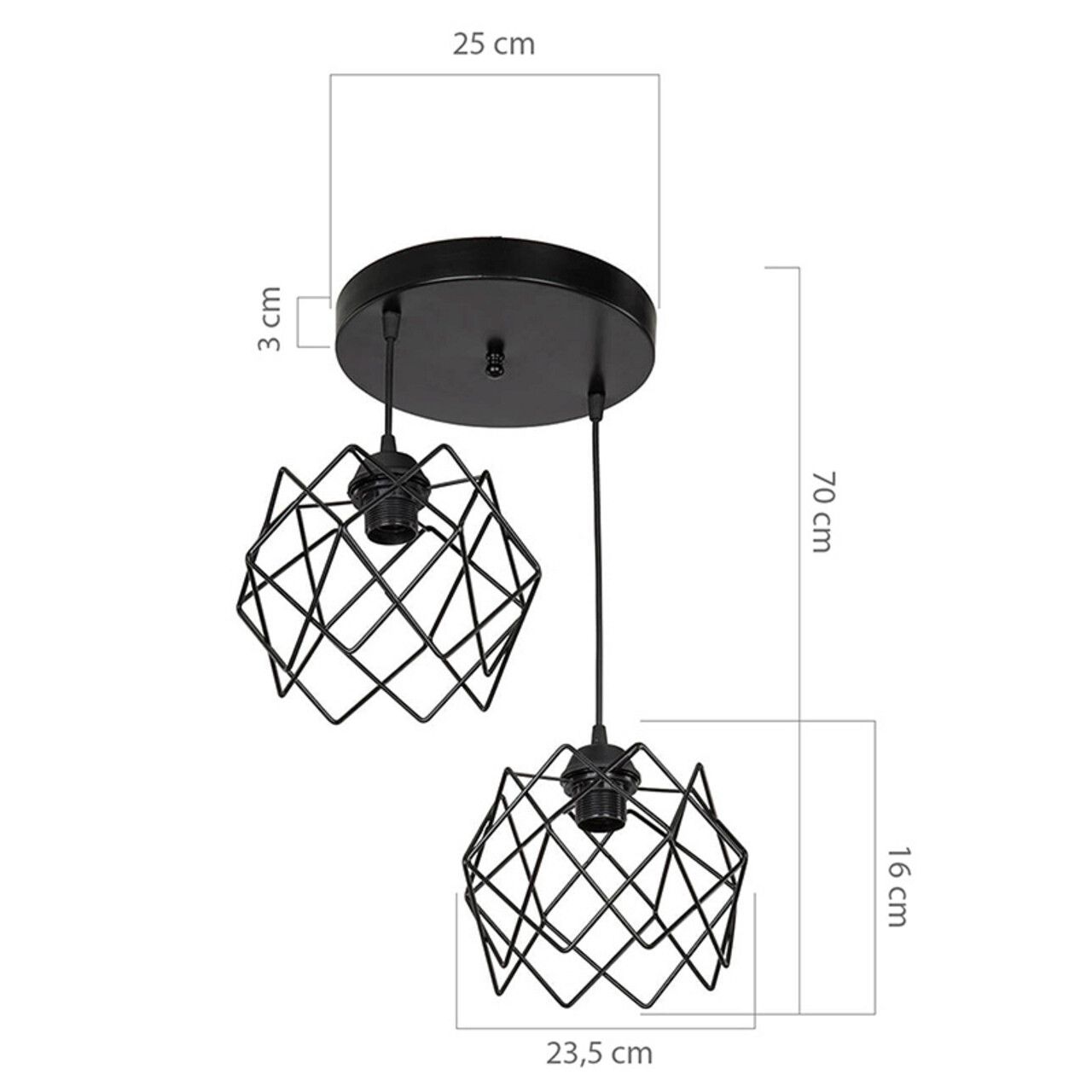 Lustra PWL-1021, Pakoworld, 40x40x70 cm, 2 x E27, 20W, metal, negru