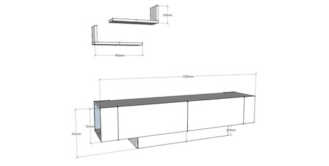 Comoda TV si 2 rafturi de perete Matera, Zena Home, 150x31.5x41.6 cm, alb