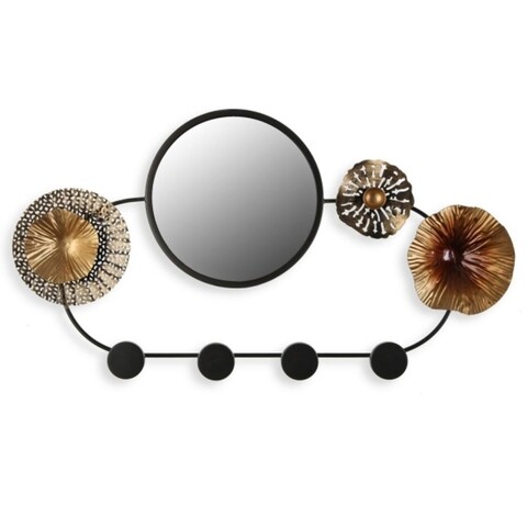 Cuier decorativ cu oglinda, Versa, Poer, 56.5 x 5.5 x 30 cm, metal/mdf, maro/negru