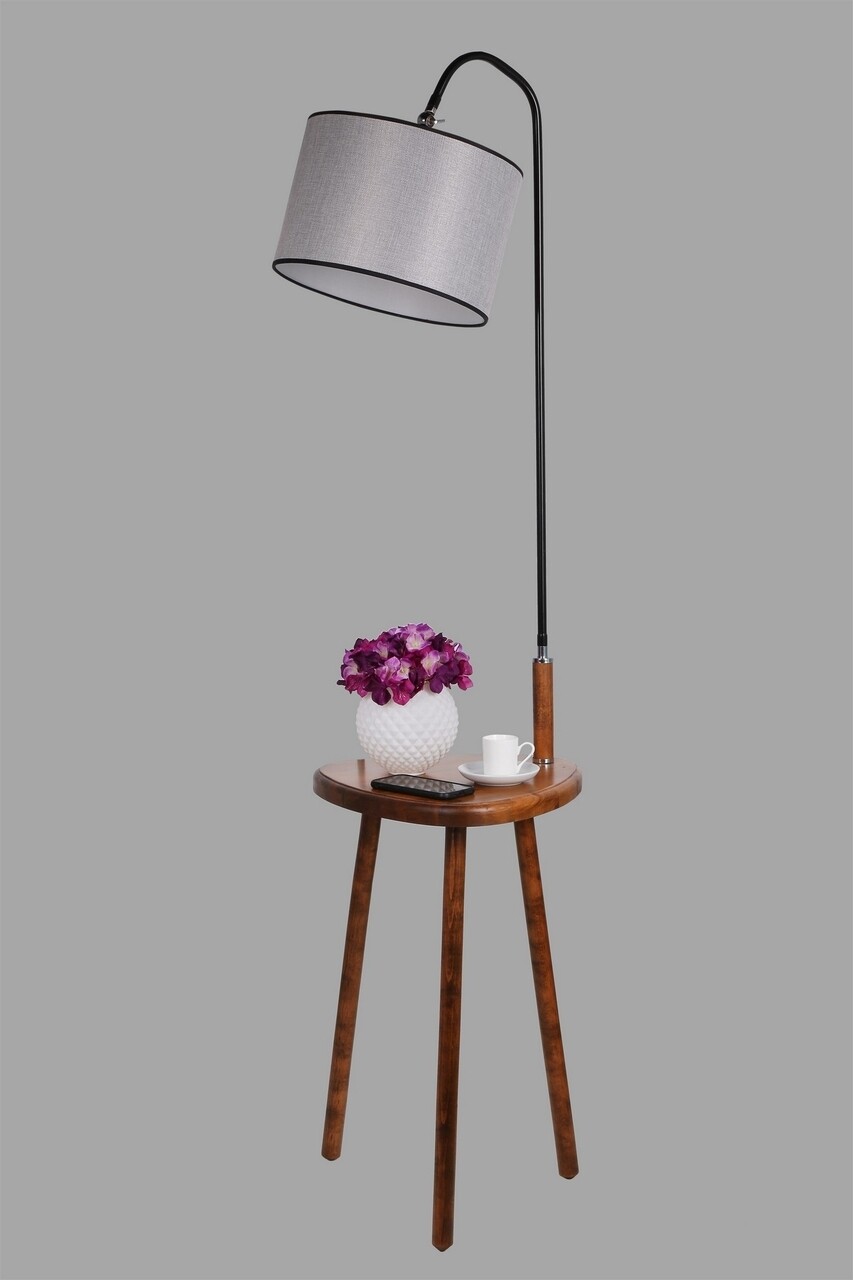 Lampadar cu masuta, Luin, 8272-8, E27, 60 W, metal/lemn/textil - 2 | YEO