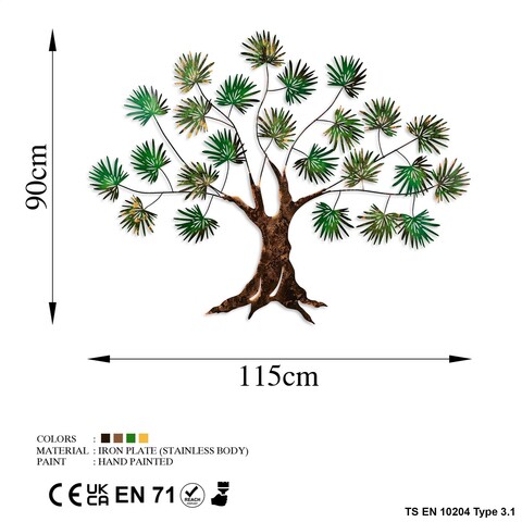 Decoratiune de perete, Maple, Metal, Dimensiune: 115 x 90 cm, Verde/Maro