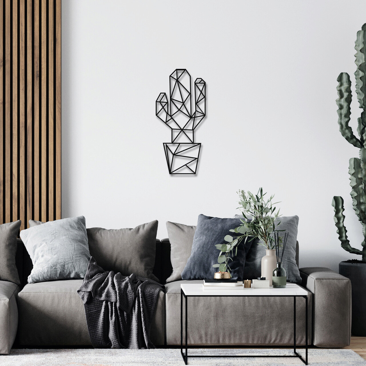 Decoratiune de perete, Cactus Metal Decor, metal, 26 x 55 cm, negru - 1 | YEO