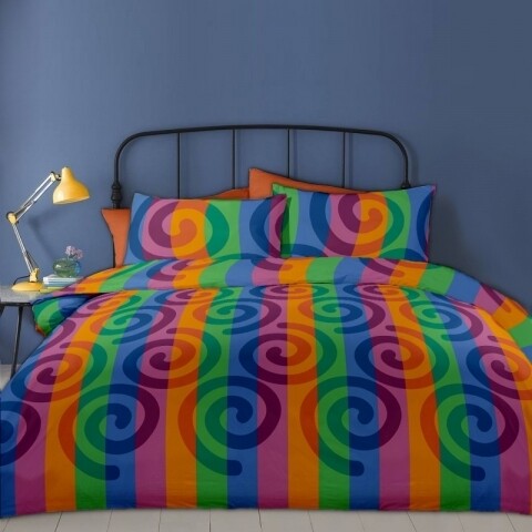 Lenjerie de pat dubla King Size RIU Rainbow Pumpkin, 6 piese, 220x250 cm, 100% bumbac, multicolora