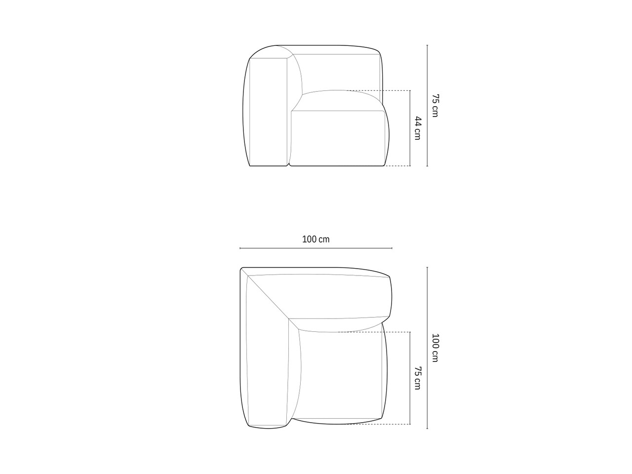 Modul pentru canapea modulara, 1 loc, Martina-169, Micadoni Home, 100x100x75 cm, tesatura structurata catifelata, bej deschis