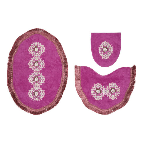 Set covoraș de baie (3 bucăți), Alanur Home, KLOZET TKM.000197, Poliester, Fucsia