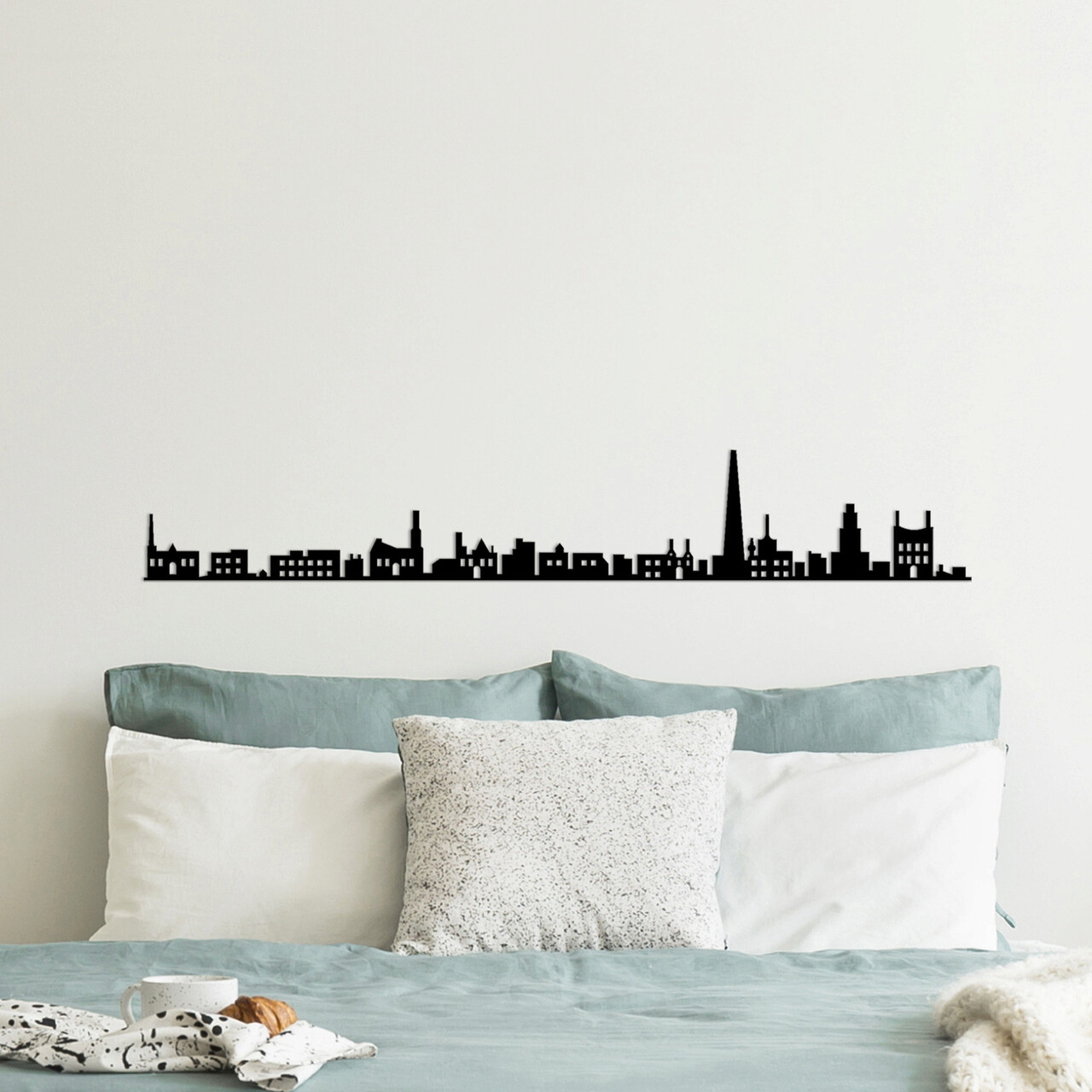 Decoratiune de perete, Antwerp Skyline, Metal, Dimensiune: 120 x 0,15 x 19 cm, Negru - 2 | YEO