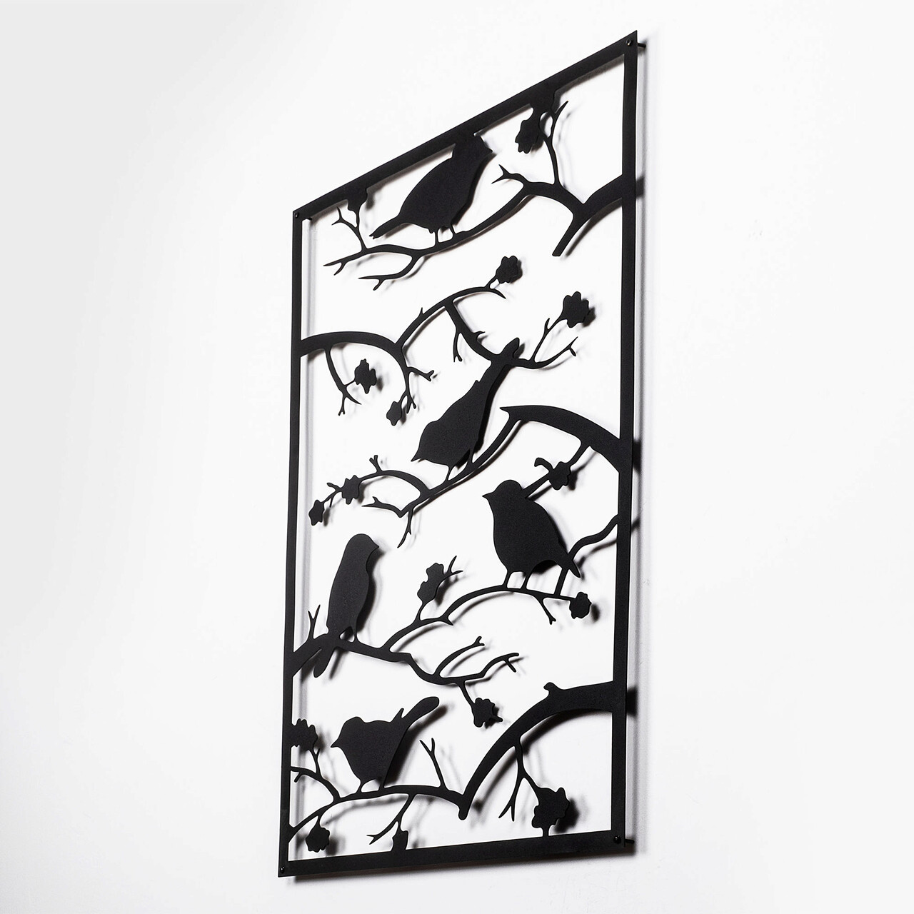 Decoratiune de perete, Tree Branch Birds, Metal, Dimensiune: 47 x 66 cm, Negru - 2 | YEO