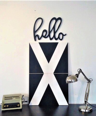 Decoratiune de perete, Hello Black, 42x1.8x30 cm, Placaj , Negru