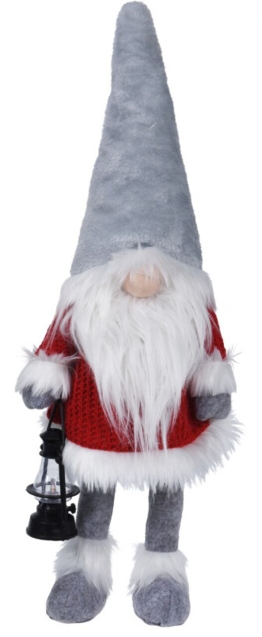 Decoratiune Luminoasa Gnome W Red Body, 26x18x51 Cm, Plus, Rosu/gri