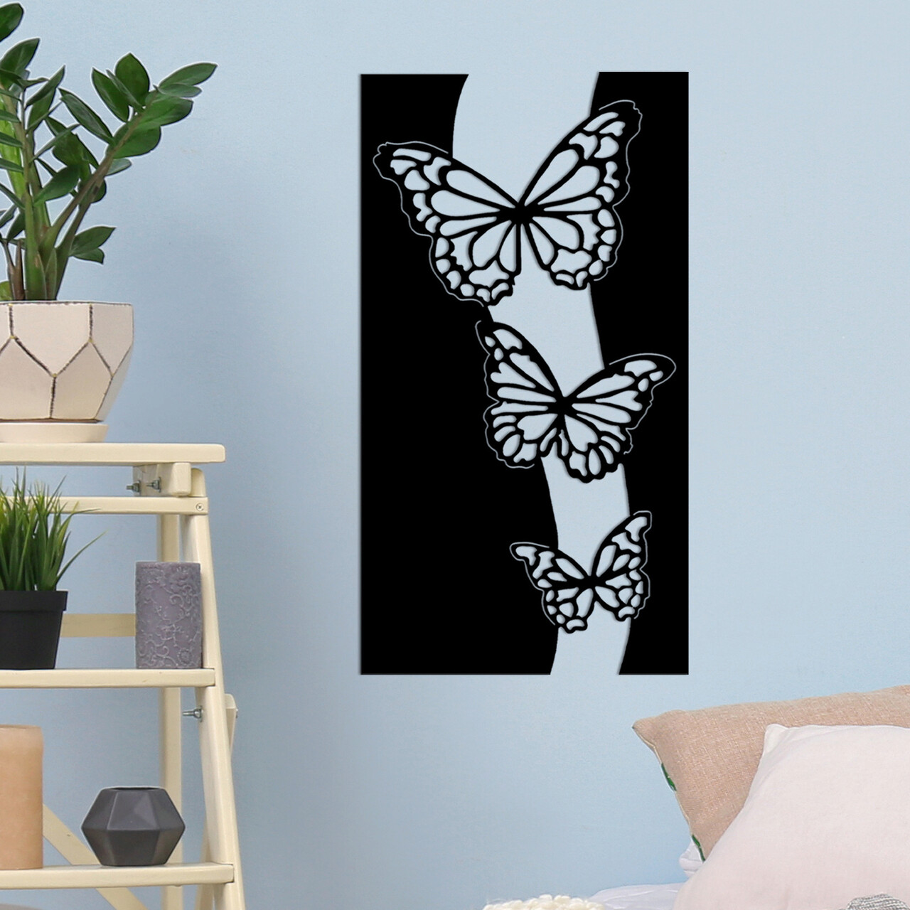 Decoratiune de perete, Butterfly 5, Metal, Dimensiune: 78 x 0,15 x 43 cm, Negru - 1 | YEO