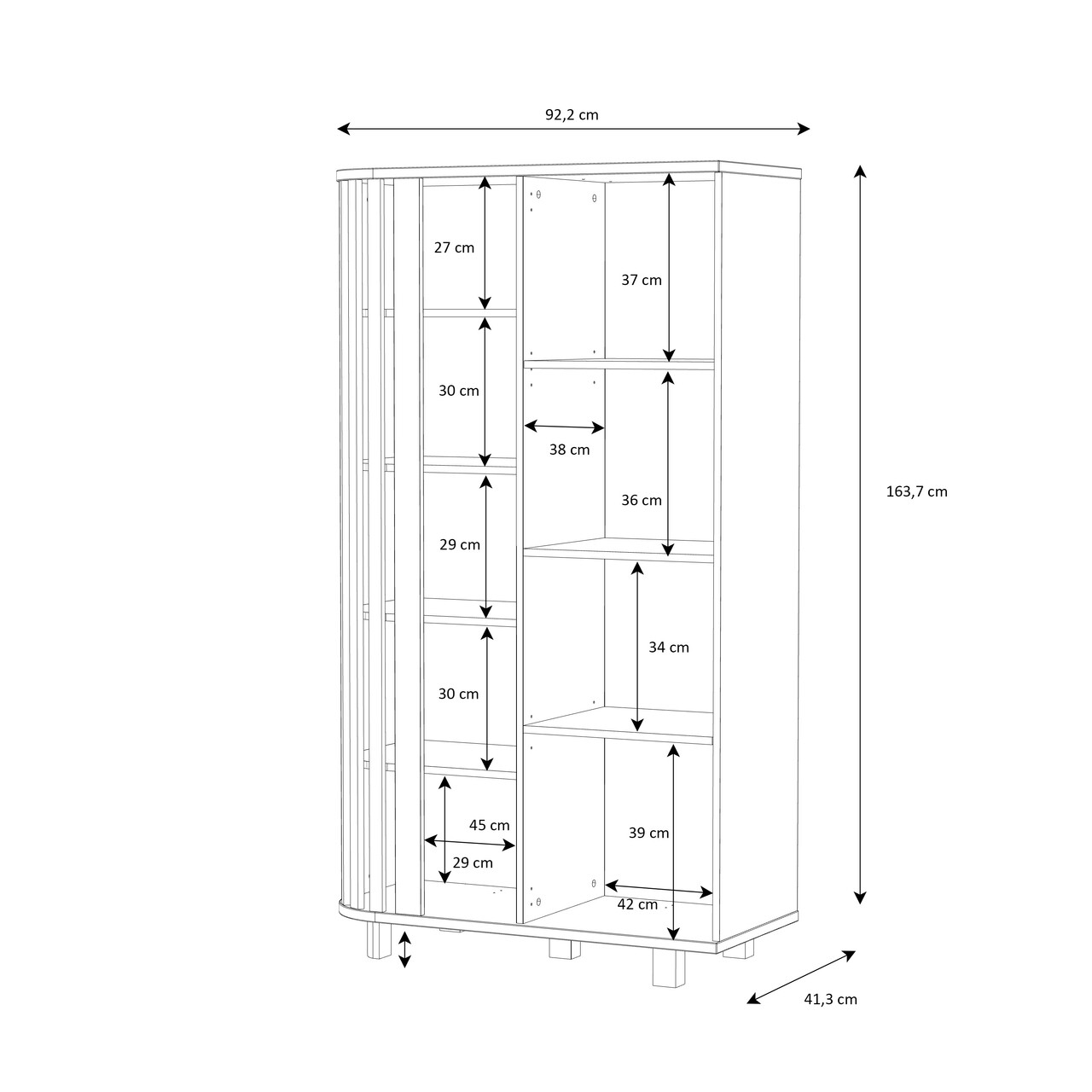 Dulap Renkum, Bedora, 92.2x41.3x163.7 cm, PAL/metal, stejar