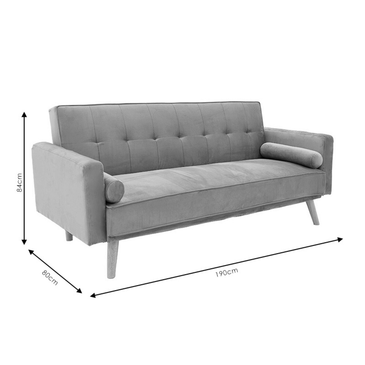 Canapea extensibila 3 locuri Success, Pakoworld, 190x80x84 cm, catifea, gri