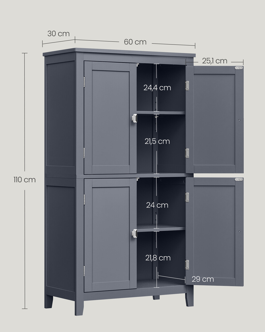 Dulap pentru baie, Vasagle, 60x30x110 cm, MDF, gri - 2 | YEO