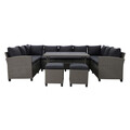 Set coltar de gradina/terasa 6 piese, cu spatiu de depozitare Baxter, 120x82x67 cm/ 165x67x73 cm, otel/poliester, gri/negru