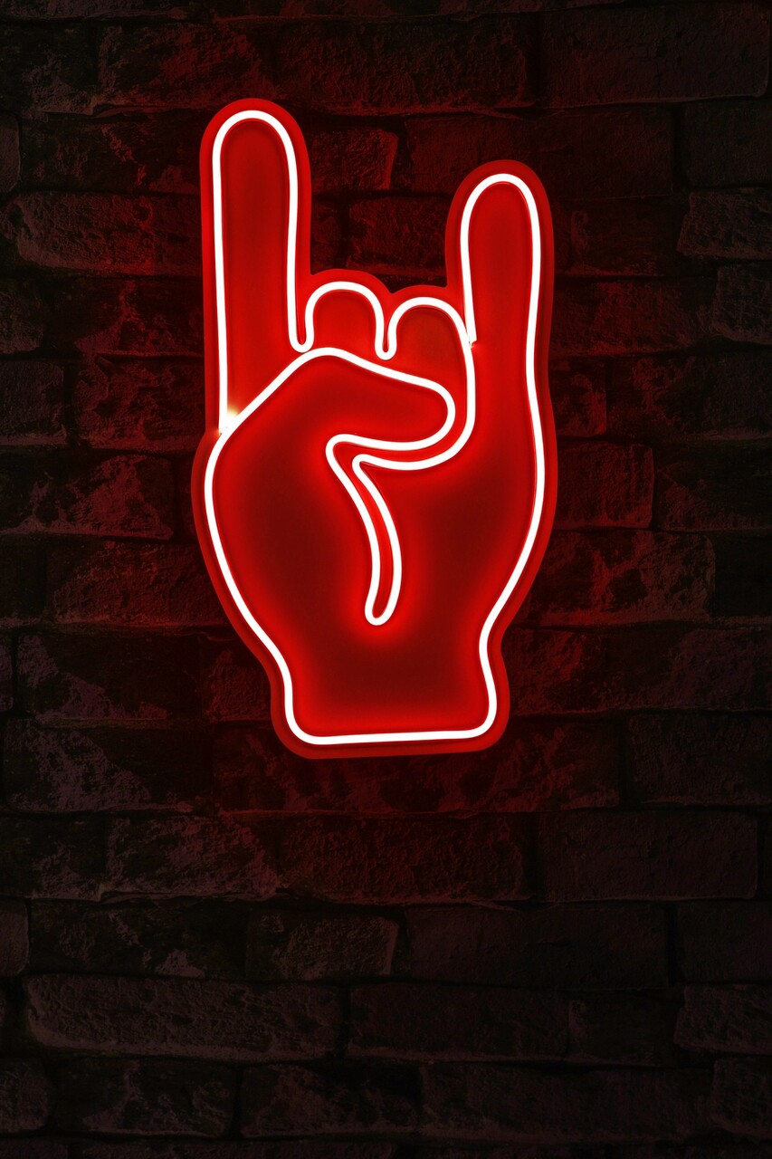 Decoratiune luminoasa LED, Rock N Roll Sign, Benzi flexibile de neon, DC 12 V, Rosu - 1 | YEO