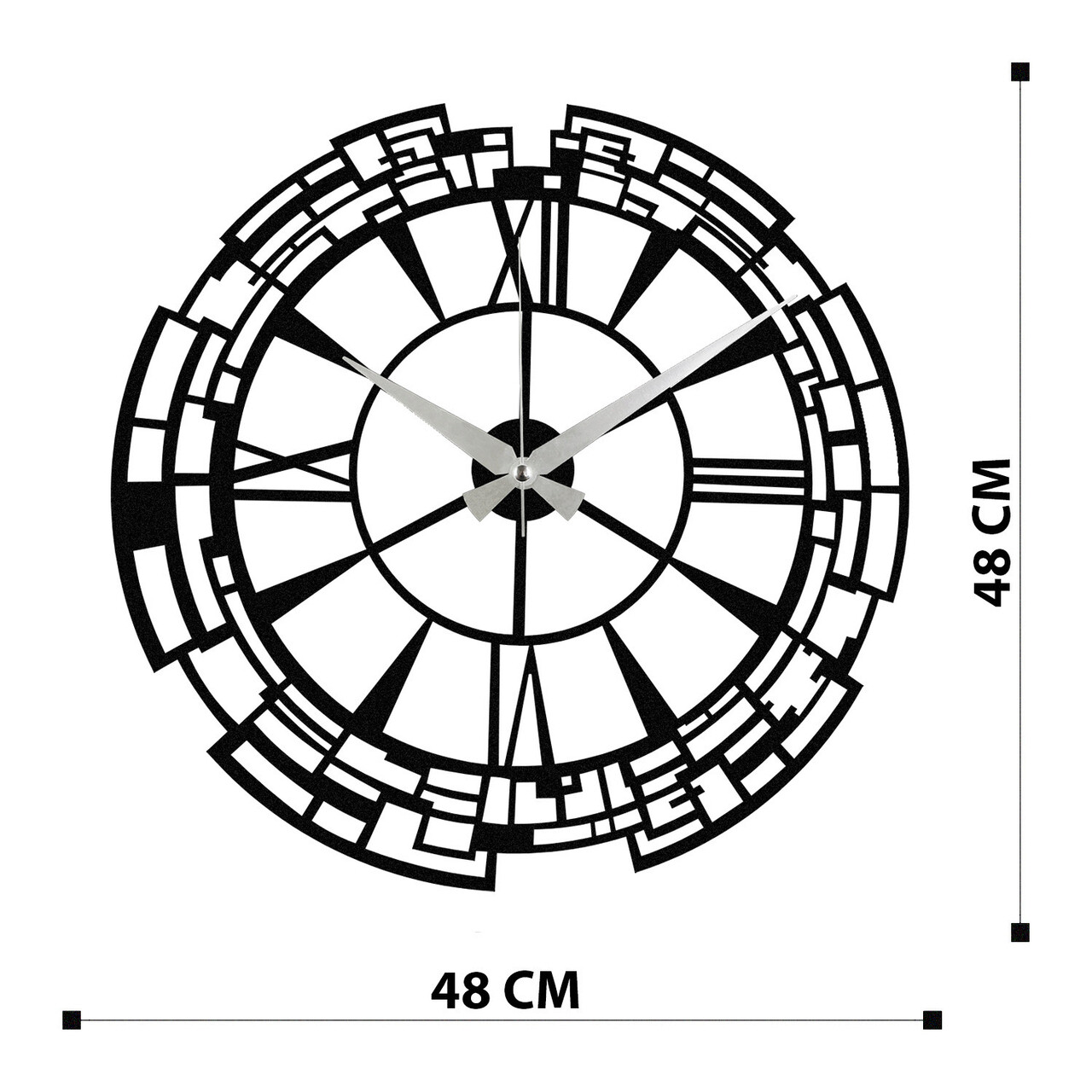 Ceas de perete, Enzoclock - S016, metal, 48 x 48 cm, negru