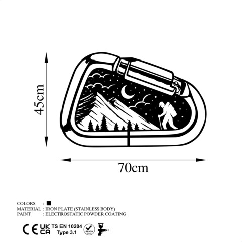 Decoratiune de perete, Camp Life, Metal, Dimensiune: 70 x 45 cm, Negru