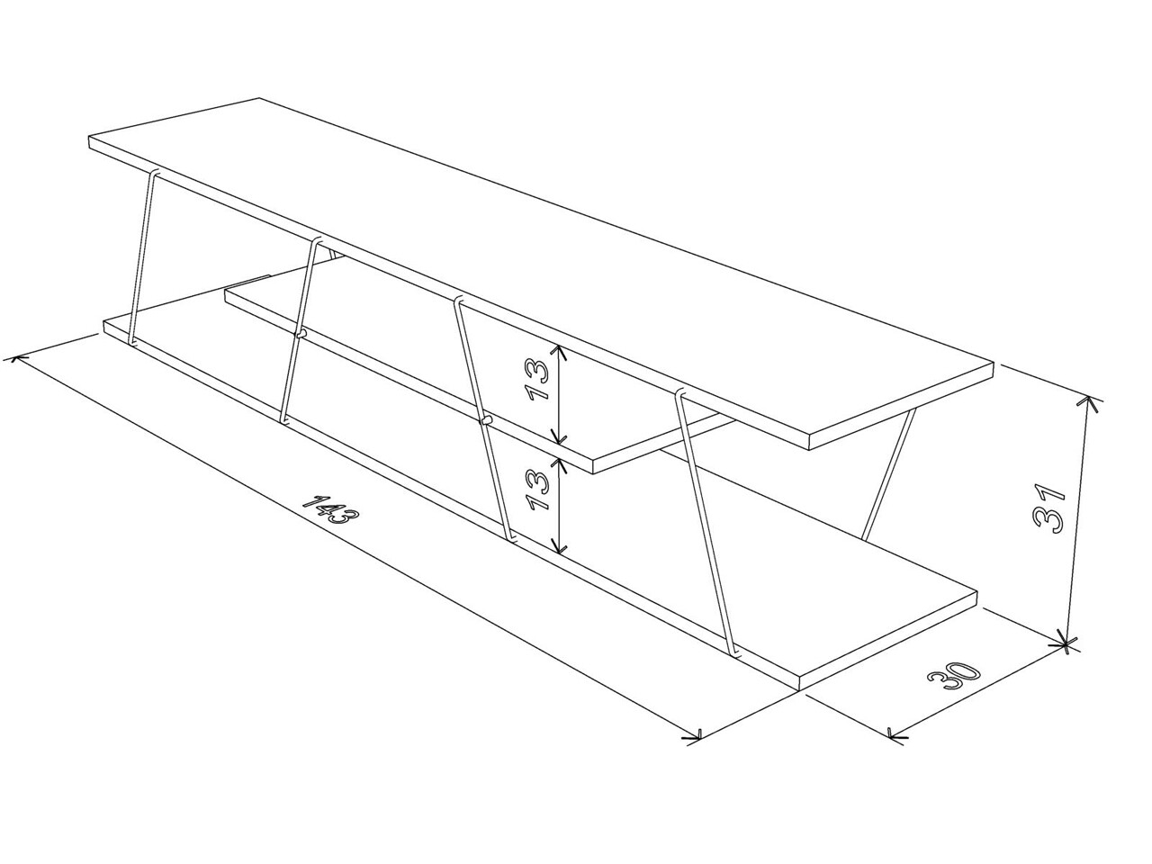 Comoda TV Rafevi Tars, 143 X 32 X 31 Cm, PAL/metal, Oak/galben