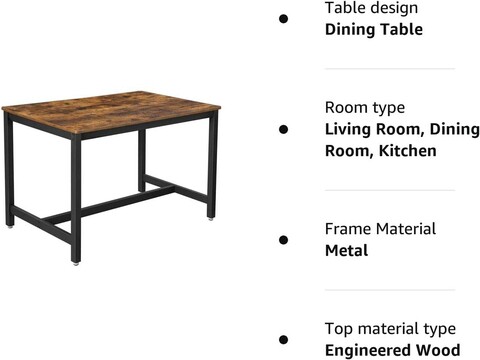 Masa dining Vasagle, Alinru, 120 x 75 x 75 cm, PAL/otel, maro rustic/negru