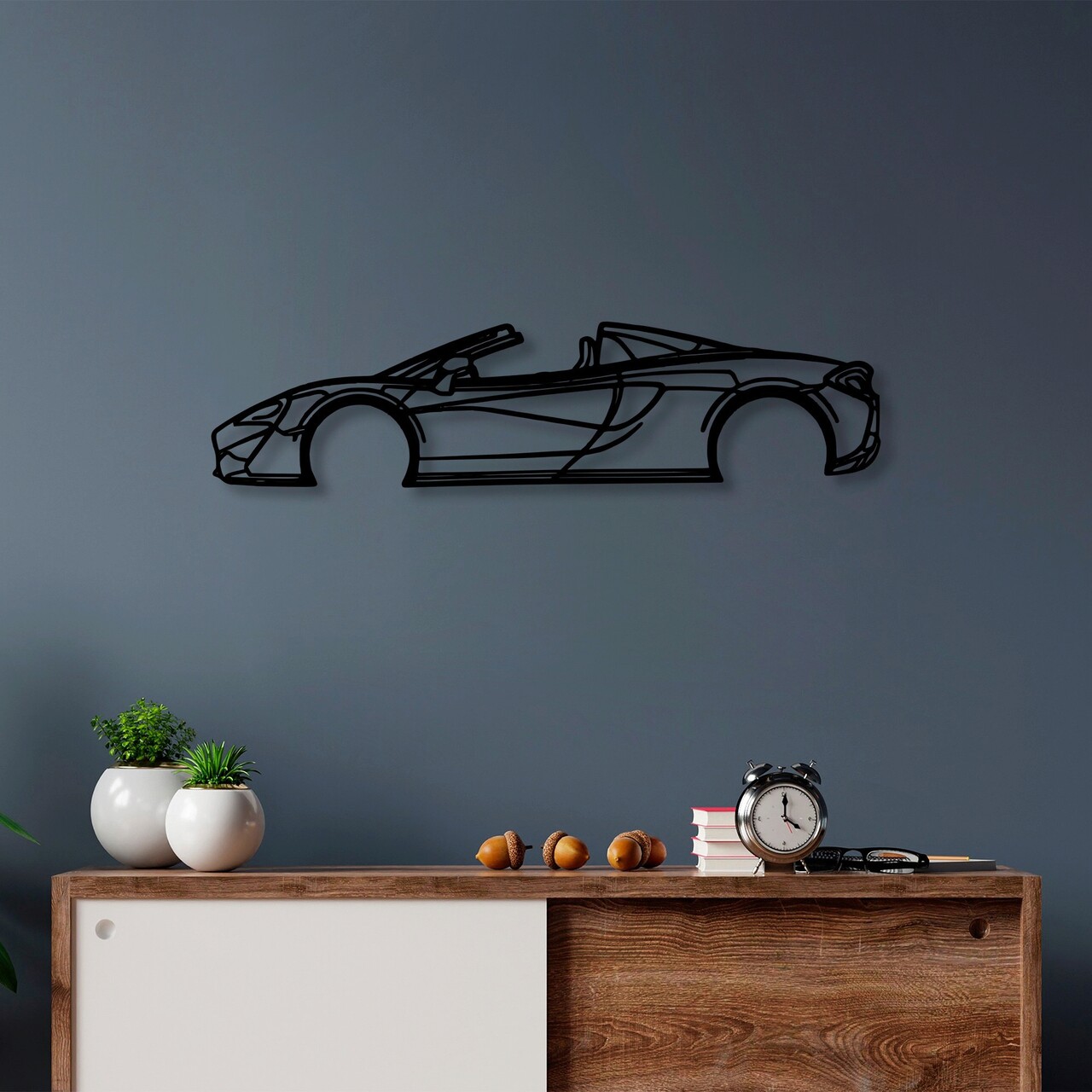 Decoratiune de perete, McLaren 570S Silhouette, Metal, 70 x 17 cm, Negru