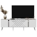 Comoda TV, Olivia, Detas, 150 x 48.2 x 35 cm, pal melaminat, alb/argintiu