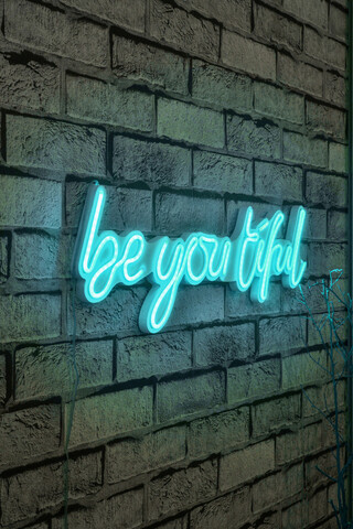 Decoratiune luminoasa LED, Be you tiful, Benzi flexibile de neon, DC 12 V, Albastru