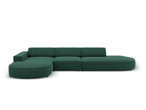 Coltar stanga 4 locuri, Jodie, Micadoni Home, BL, forma rotunjita, 342x166x70 cm, poliester, verde