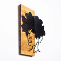 Decoratiune de perete, African Woman, 50% lemn/50% metal, Dimensiune: 35 x 3 x 50 cm, Negru / Nuc deschis