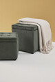 Set 2 taburete cu spatiu de depozitare Dylan, Bizzotto, 35x35x35 cm/45x45x45 cm, velur din poliester/lemn de pin, verde