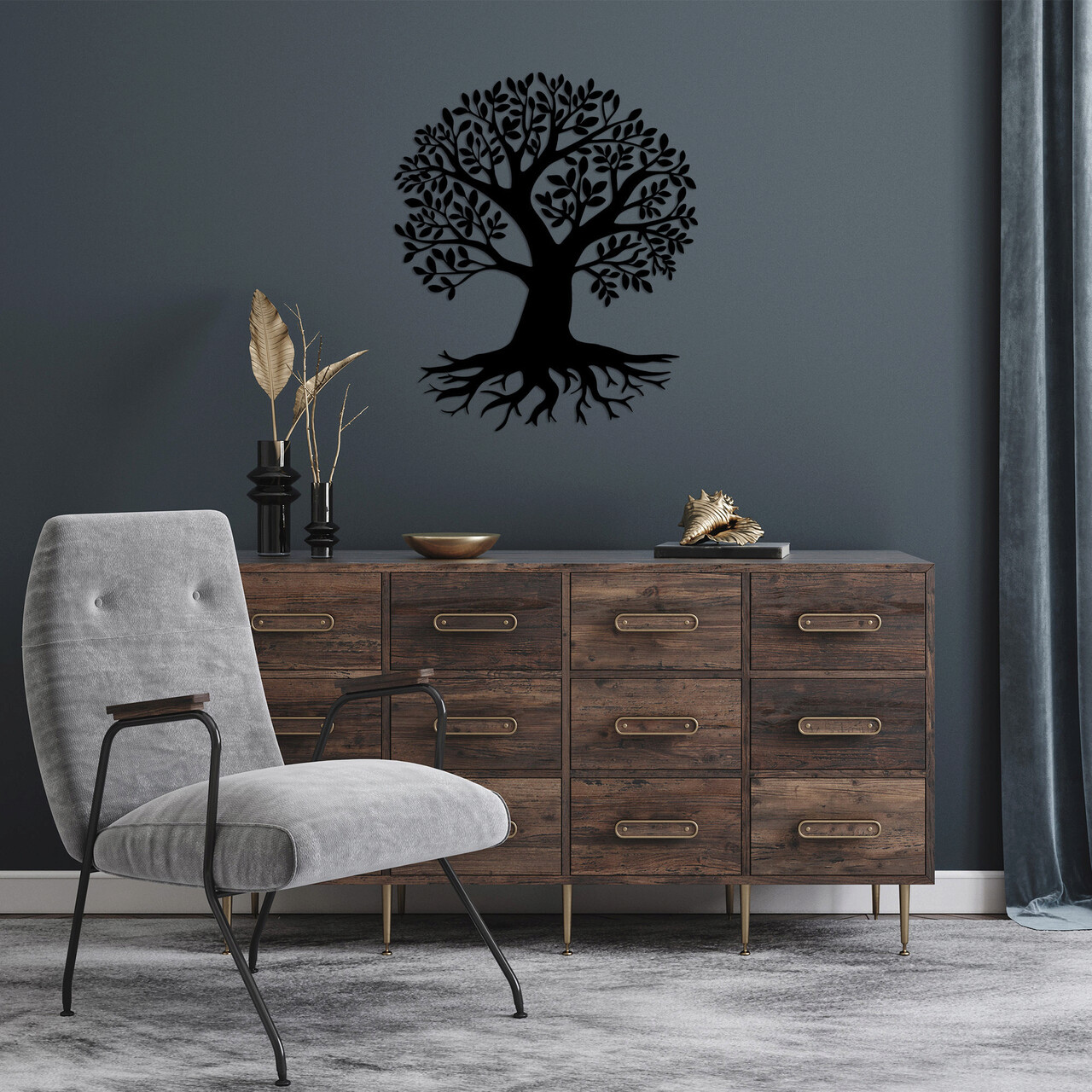 Decoratiune de perete, Monumental Tree 2, Metal, Dimensiune: 70 x 83 cm, Negru - 2 | YEO