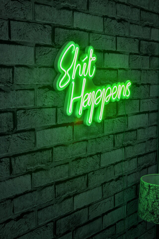 Decoratiune luminoasa LED, Shit Happens, Benzi flexibile de neon, DC 12 V, Verde