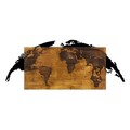 Decoratiune de perete, World Map, 50% lemn/50% metal, Dimensiune: 83 x 35 cm, Nuc / Negru