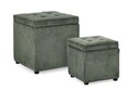 Set 2 taburete cu spatiu de depozitare Dylan, Bizzotto, 35x35x35 cm/45x45x45 cm, velur din poliester/lemn de pin, verde