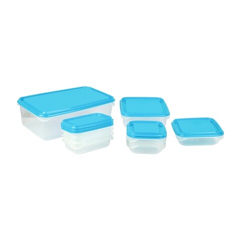 Set 8 cutii alimentare, Casa Plastor, Fresco Salsa, 2.1 + 0.65 + 0.36 + 2 x 0.18 + 3 x 0.19 L, plastic, albastru