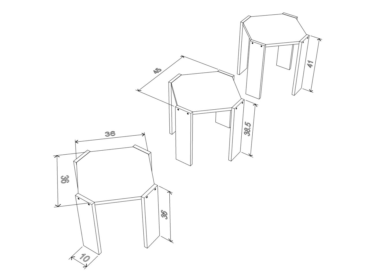 Set 3 Masute Rafevi Hansel Nesting, 44.5 X 44.5 X 41 Cm, PAL, Walnut/galben