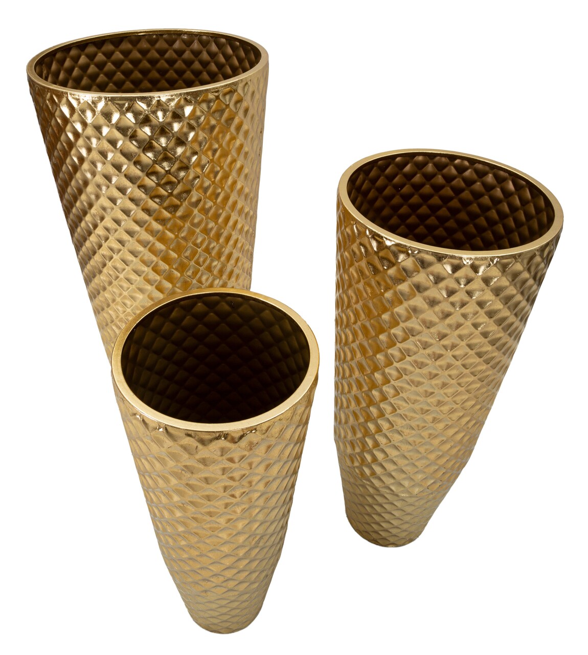 Set 3 ghivece / vase decorative Glotty, Mauro Ferretti, 48x48x110 cm, fier, auriu