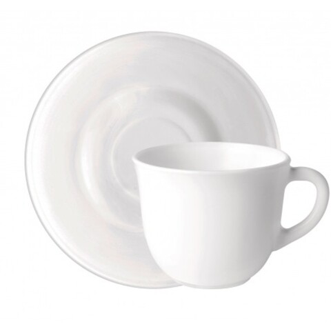 Set 6 cesti de cafea cu farfurioara, Toledo, Bormioli, 220 ml, opal, alb