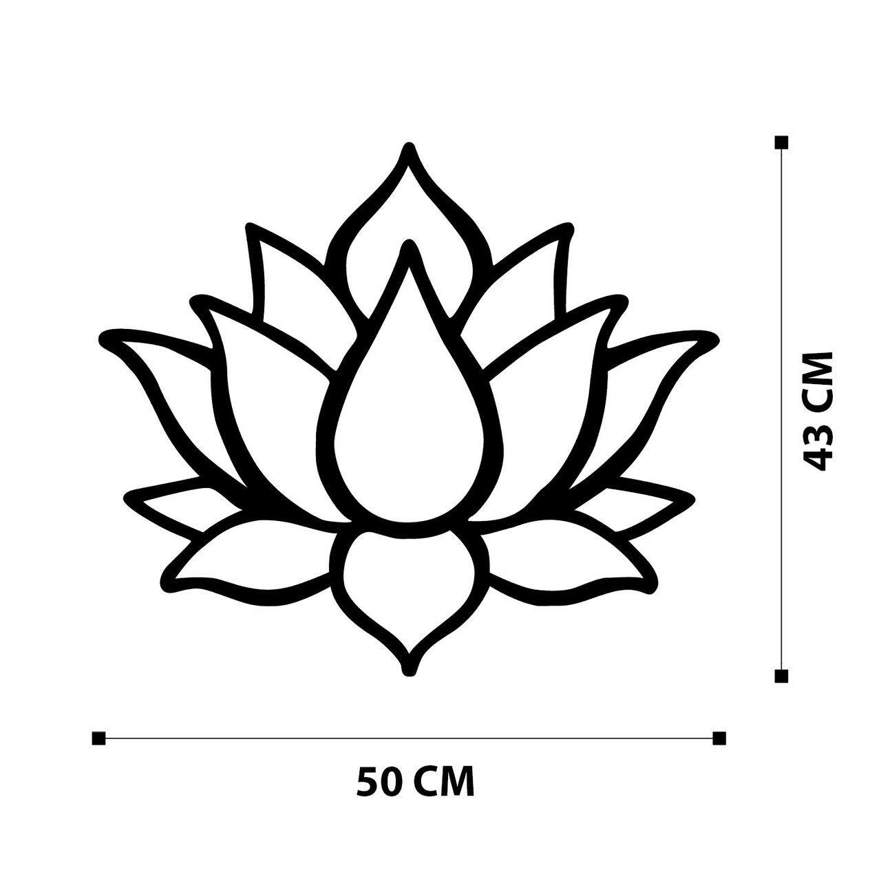 Decoratiune de perete, Lotus Flower 1 Metal Decor, metal, 50 x 43 cm, negru