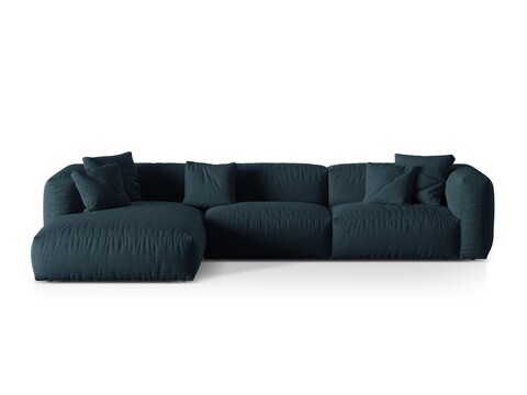 Coltar modular stanga 3 locuri, Martina-169, Micadoni Home, 332x176x75 cm, tesatura structurata catifelata, albastru jeans